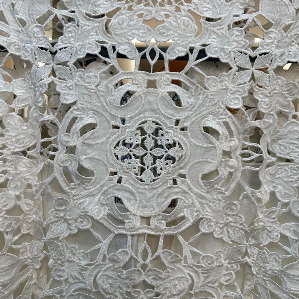 White Lace Shirt Dress with Blue Trim - Picture 9 of 10